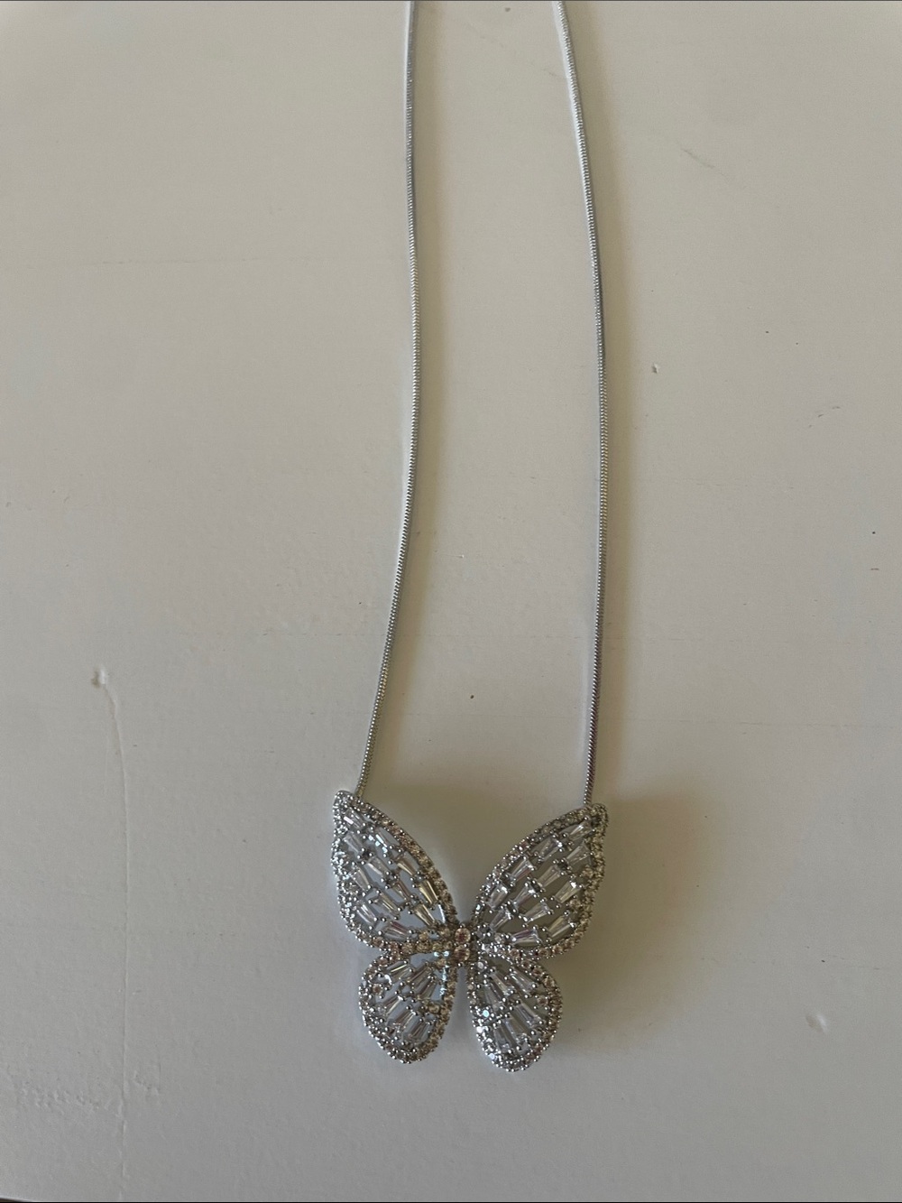 Silver Butterfly Pendant Necklace - Elegant Women's Jewelry